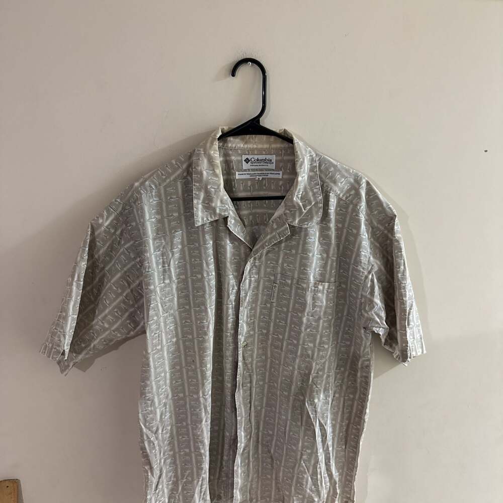 Columbia Sportswear Fish Print Button-Up Shirt - Men's Size Large Short Sleeve